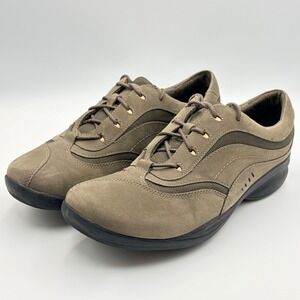 Clarks Wave Brown Leather Lace-Up Oxford Womens 9.5M Taupe Walking Shoes Lace Up